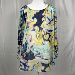 NWT Chico’s hand-painted paisley Chianti sheer poncho in Nocturne Navy.